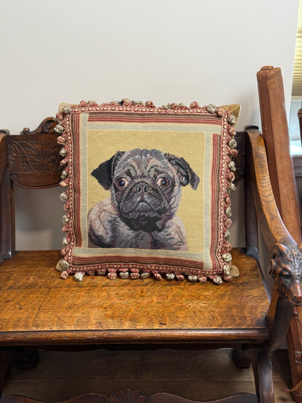 Needlepoint Pug Face Pillow