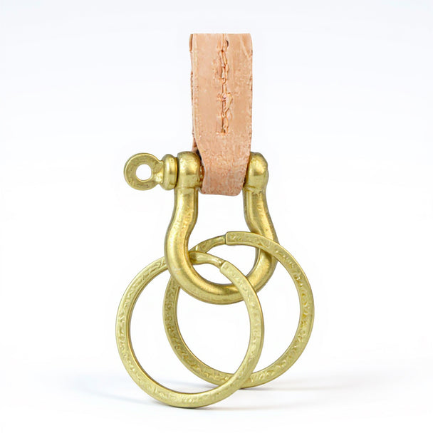 P & B Classic Leather Double Ring Keychain