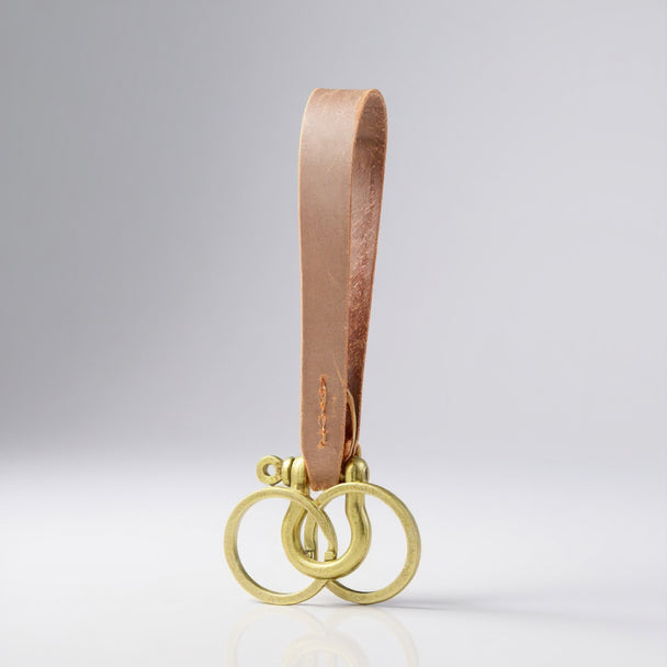 P & B Classic Leather Double Ring Keychain